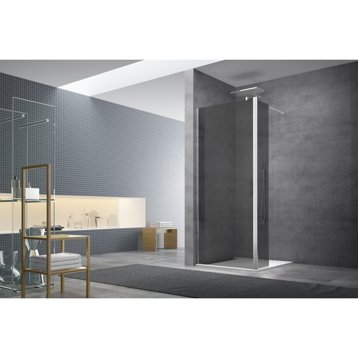 Paroi de douche à l'italienne 87x200cm Walk-in, verre fumé (WI90KS)