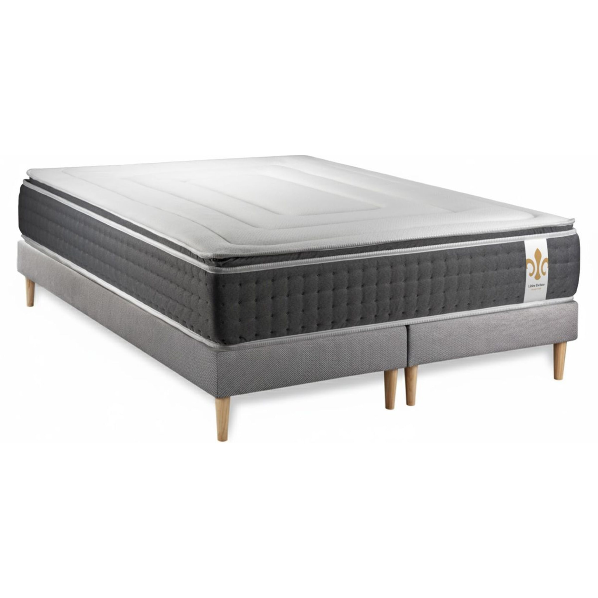 Ensemble Matelas Vingt-Six PLUS - 26cm - Ressorts ensachés et mémoire de forme - Effet nuage - Sommier Tapissier Gris