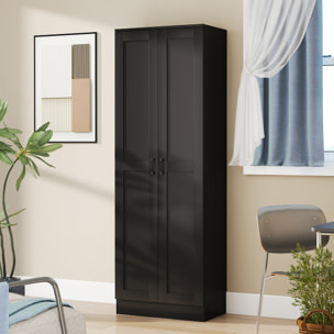 Armoire 2 portes 4 étagères dim. 60L x 36,5l x 175H cm poignées métal noir panneaux noir