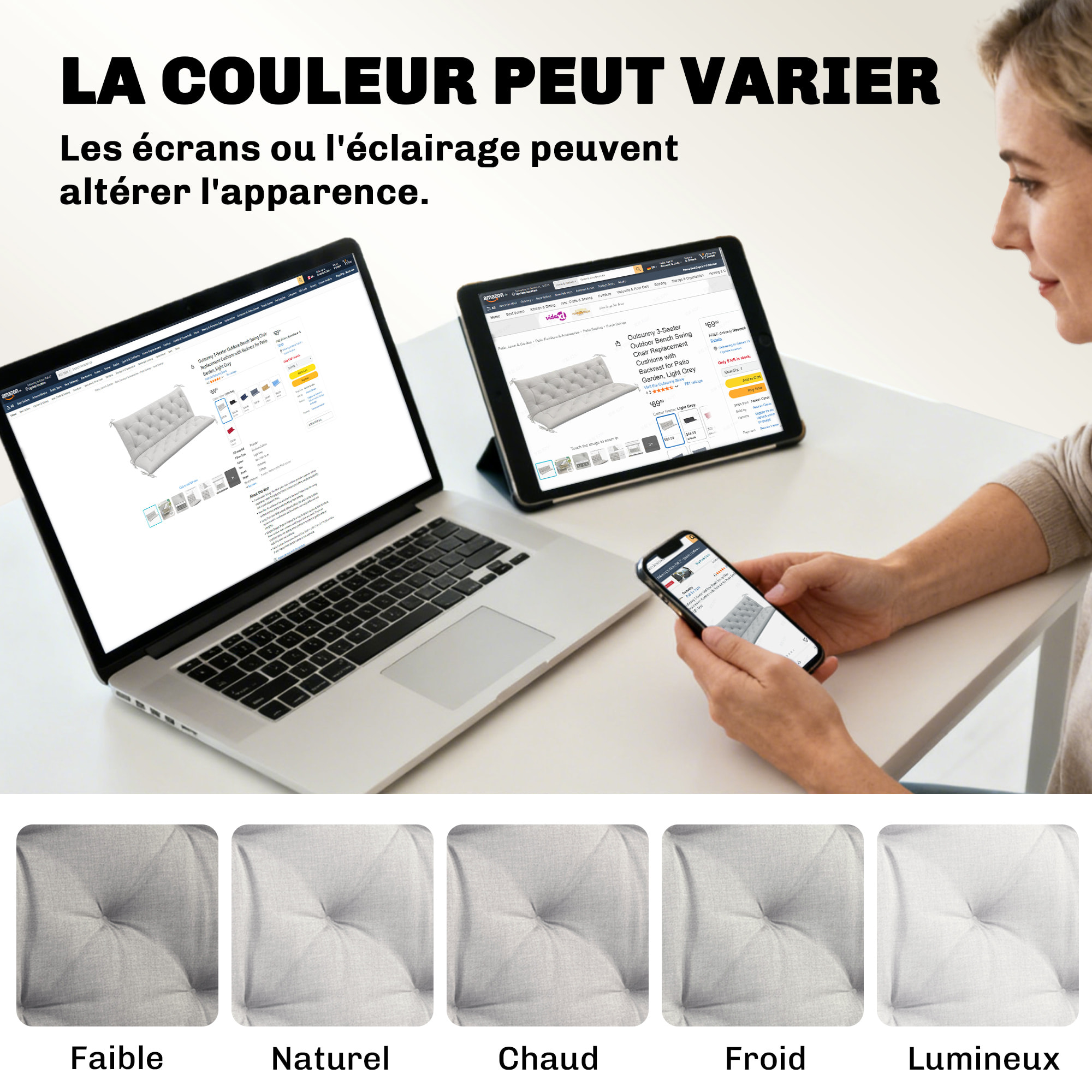 Coussin matelas assise dossier pour banc de jardin balancelle canapé 3 places grand confort 150 x 98 x 8 cm gris