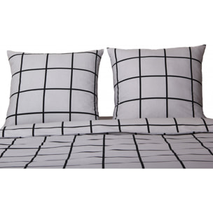 Housse de couette + taie(s) oreiller "Carreaux gris" 100% coton imprimé.