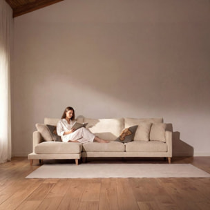 Canapé d'angle Dafne -textile, mousse pu, bois, panneau de particules-couleur beige 275 x 90 x 160 cm