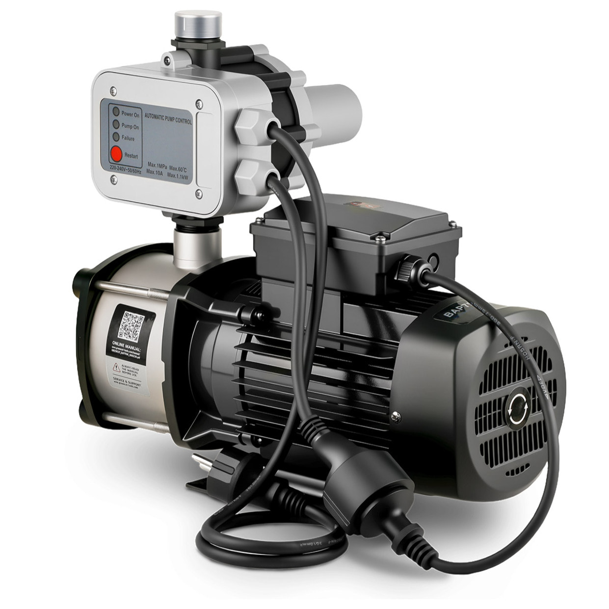 Bomba de agua de 750 W con caudal máximo de 67L/min y altura de bombeo hasta 54m, diseñada para aguas claras, con carcasa resistente de acero inoxidable, funcionamiento silencioso, instalación sencilla y bajo mantenimiento - GREENCUT BAP750C