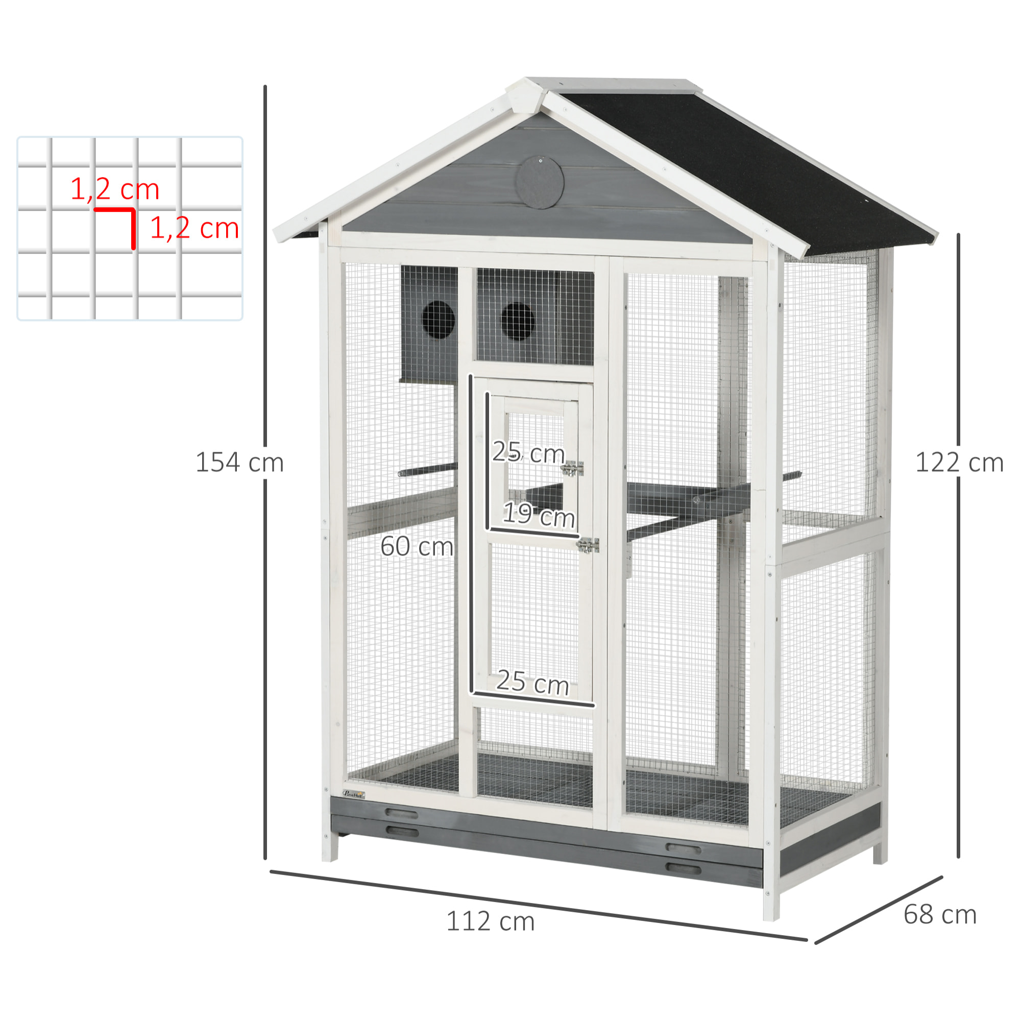Cage oiseau grande taille - volière à oiseaux dim. 112 x 68 x 154 cm - nombreux accessoires - métal bois blanc gris noir