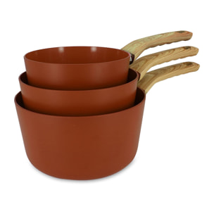 Lot de 3 casseroles en aluminium recyclé brique - tous feux COLORAMA