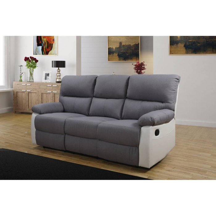 Canapé relax "Lincoln" - 197 x 89 x 103 cm - 3 places - Blanc / Gris clair