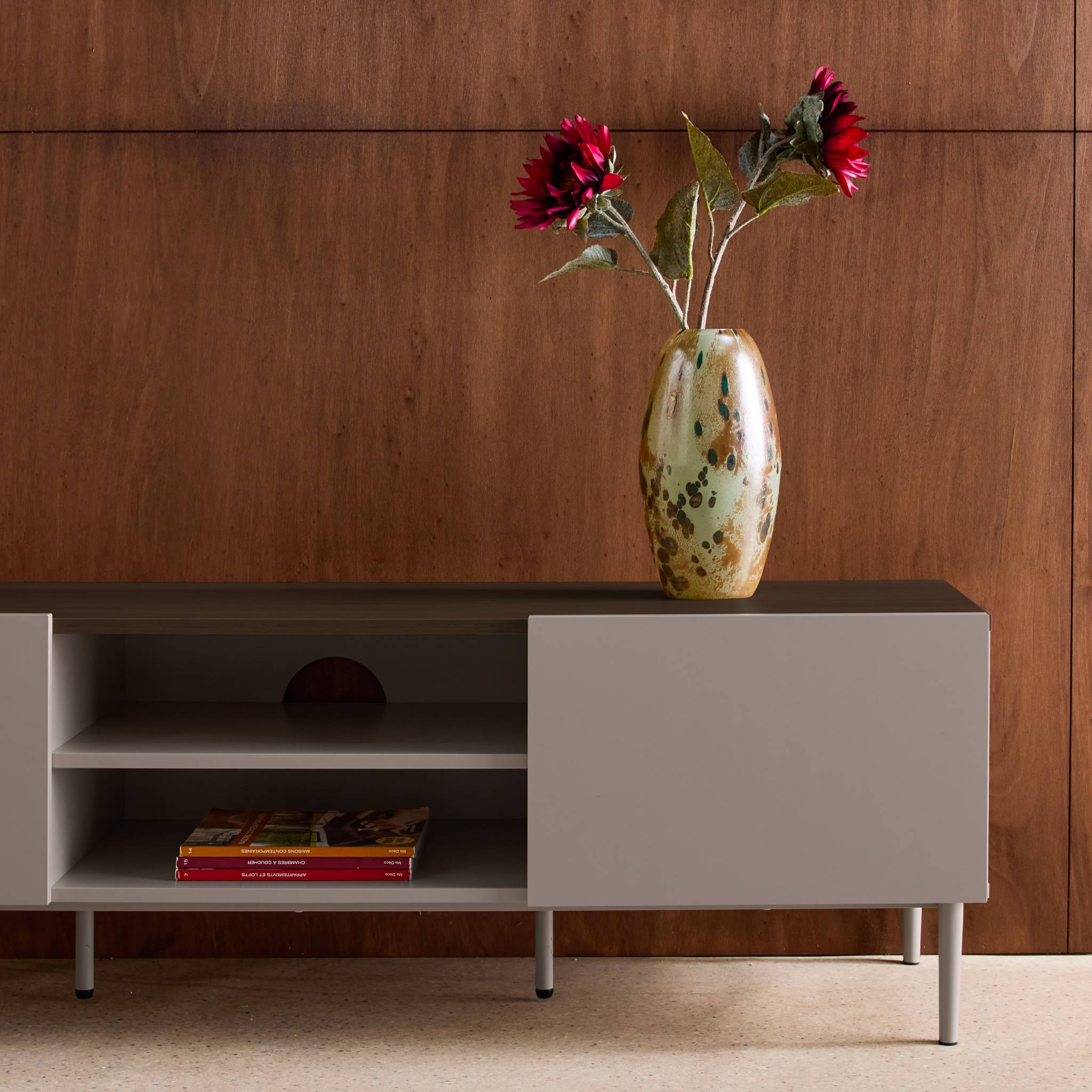 Meuble TV métal et décor bois 2 portes 140cm ASHTON