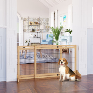 Barrière de sécurité chien barrière autoportante longueur réglable dim. 104-183L x 36l x 69H cm bois pin verni acier noir