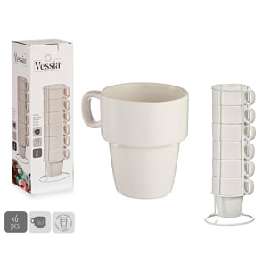 Set di 6 tazze impilabili in porcellana 36 cl.