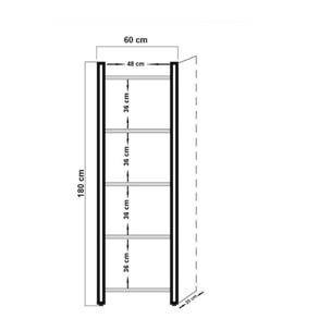 Libreria Dpig, Scaffale da ufficio, Mobile portalibri, Biblioteca, 60x35h180 cm, Quercia e Nero