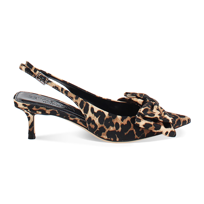 Décolleté slingback donna leopard con fiocco, tacco 5,5 cm