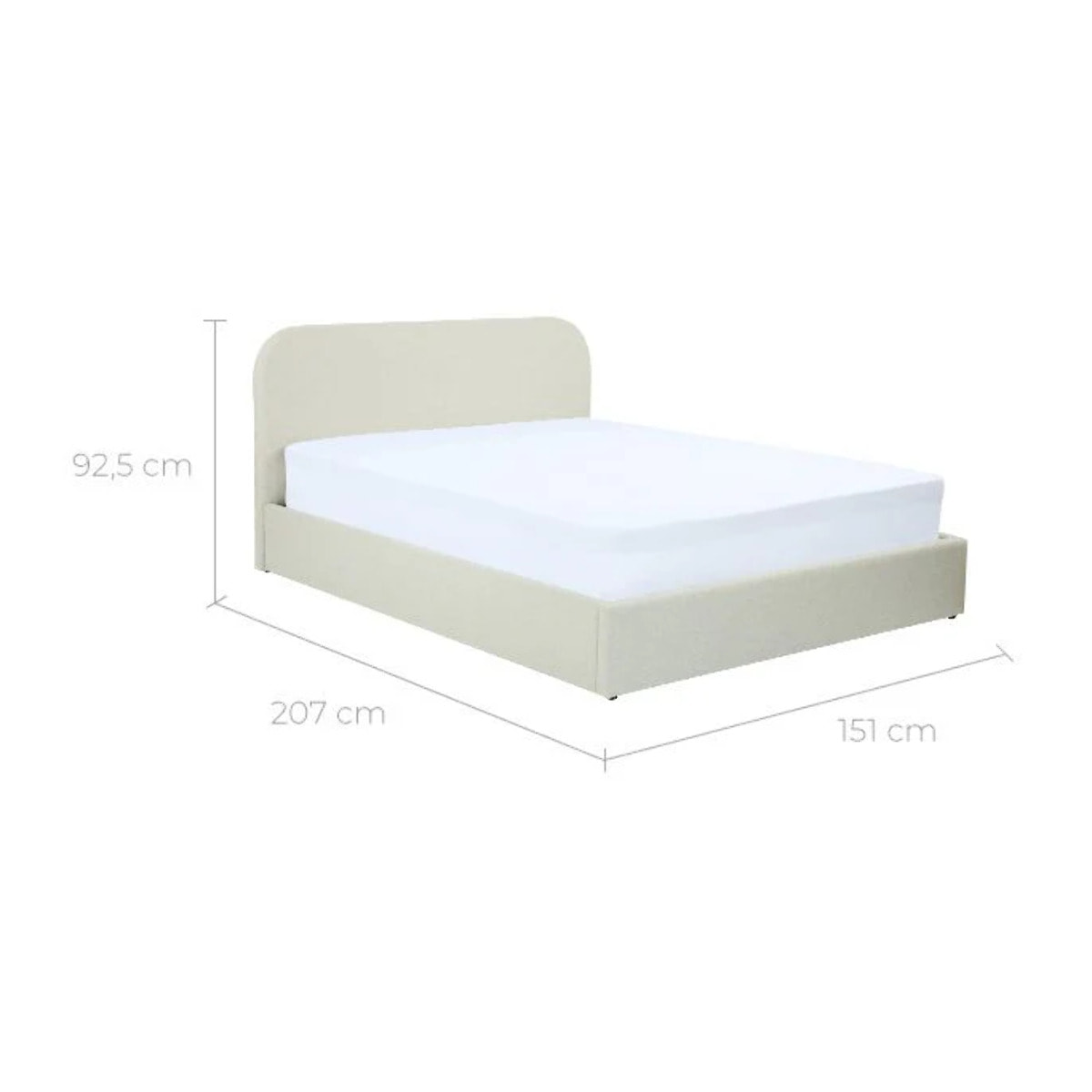 Lit double avec coffre 140x190 cm en tissu gris/beige - Tilly