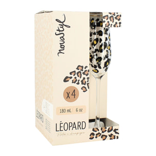 Lot de 4 flûtes en verre 18cl motif léopard LEOPARD