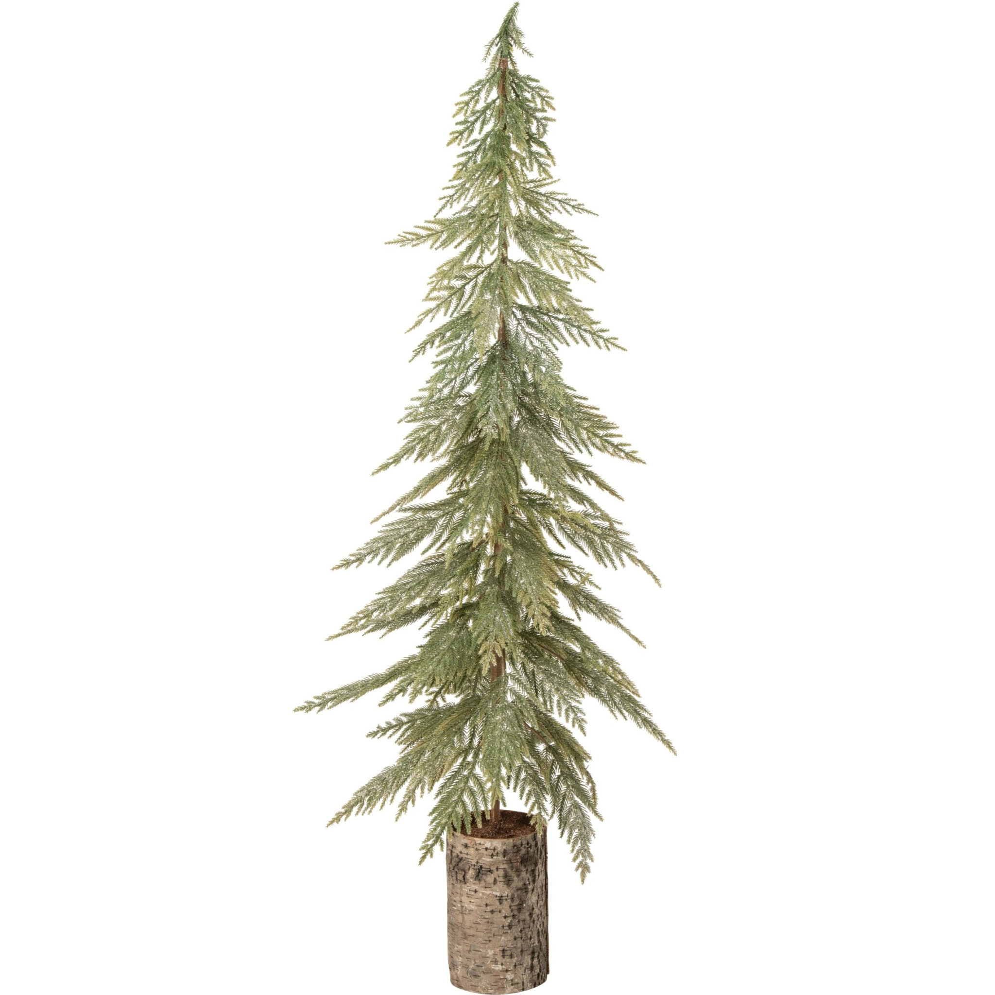 J-Line sapin de Noël socle en bois - polyéthylène - vert foncé/naturel - large