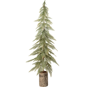 J-Line sapin de Noël socle en bois - polyéthylène - vert foncé/naturel - large