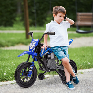 Moto cross électrique dirt bike enfant 12V 2 moteurs 2 vitesses 2,4-5 Km/h musiques bleu