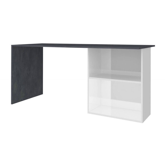 Scrivania Antioco, Scrittoio lineare porta PC, Tavolo multiuso per ufficio, Scrivania salvaspazio, 100% Made in Italy, cm 110x50h75, Bianco lucido e Ardesia