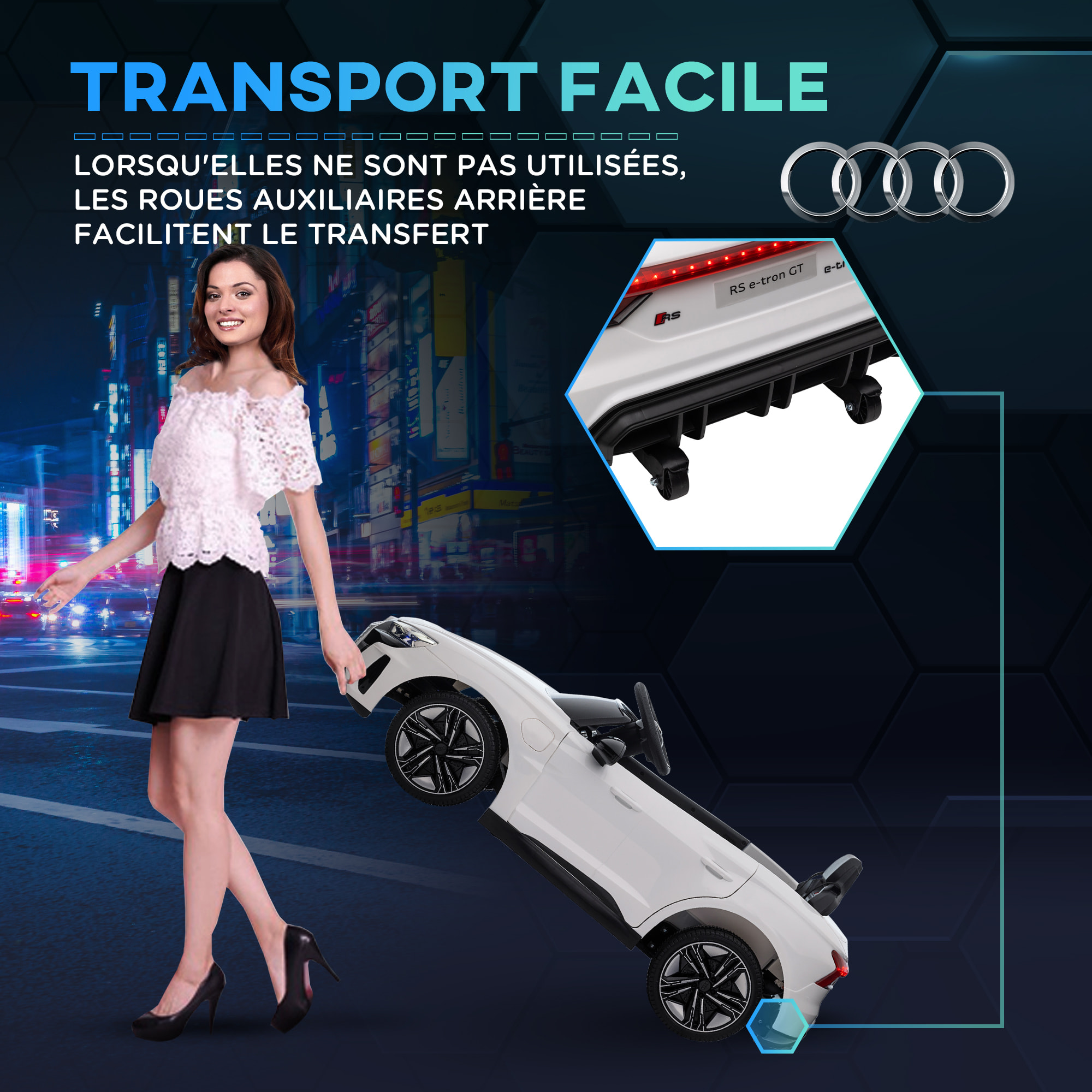 Véhicule électrique enfant Audi RS e-tron GT V. max. 5 Km/h télécommande effets sonores + lumineux blanc