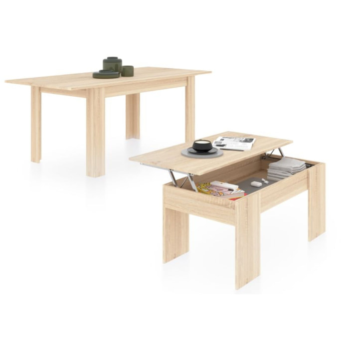 Pack mesa de comedor 140 y mesa de centro Vita Roble Canadian