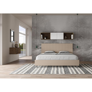 Cama matrimonial sin somier acolchada 200x200 cuero sintético gris paloma Sunny