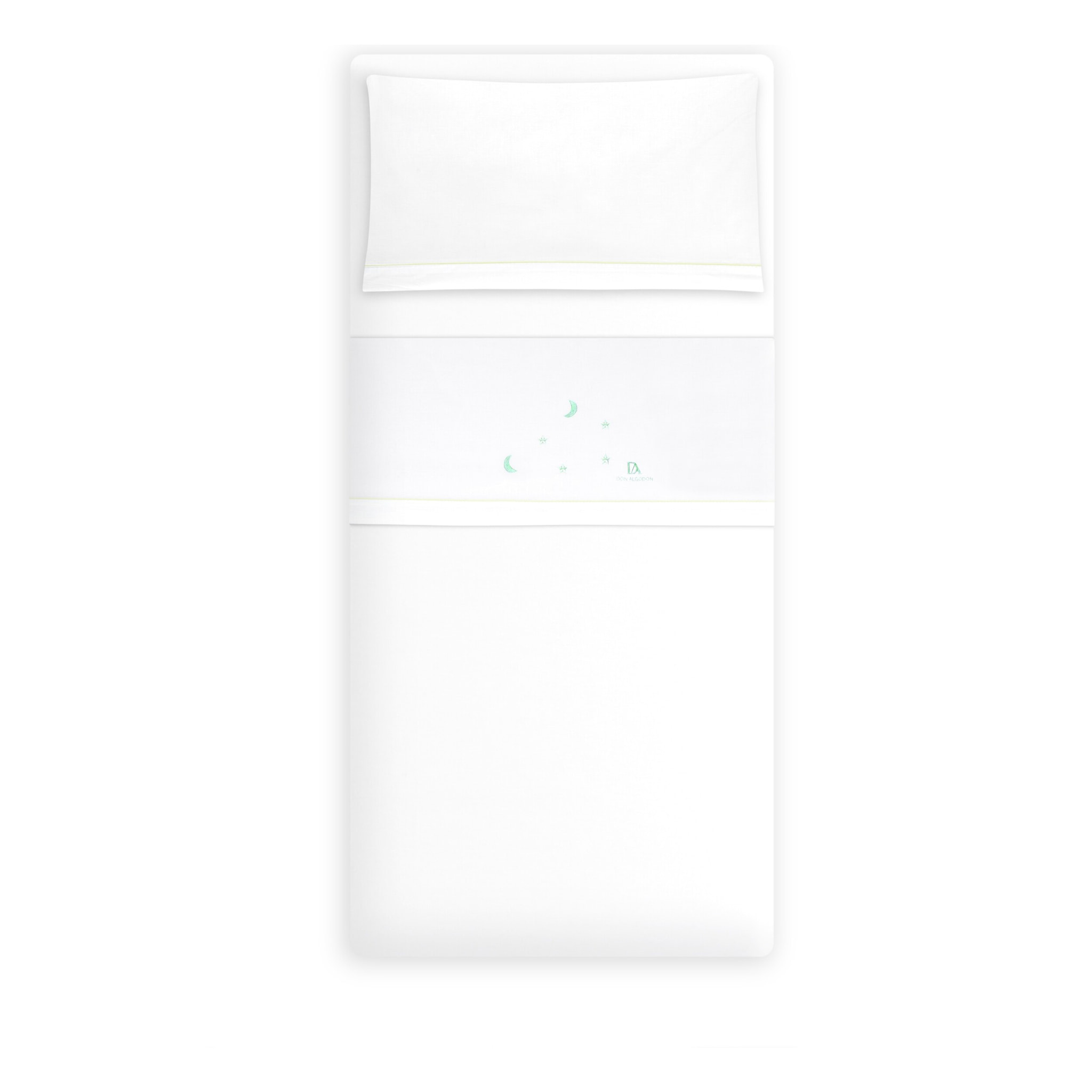 Triptico Cuna 100% Alg Don Algodon Estrellas Luna+ Peine y Cepillo Bco/Verde