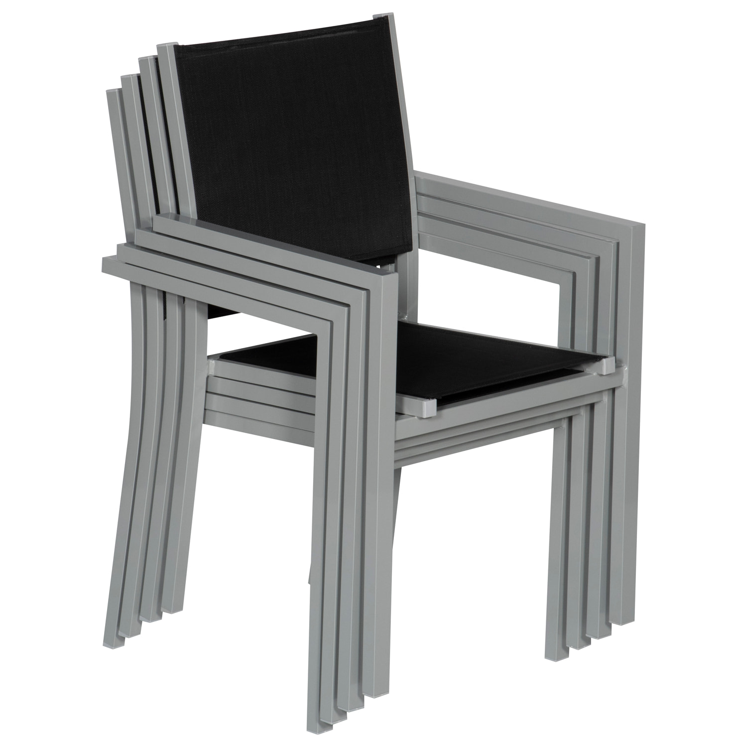 Salon de jardin CAPRI extensible en textilène noir 8 places - aluminium gris