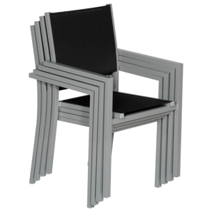 Salon de jardin CAPRI extensible en textilène noir 8 places - aluminium gris