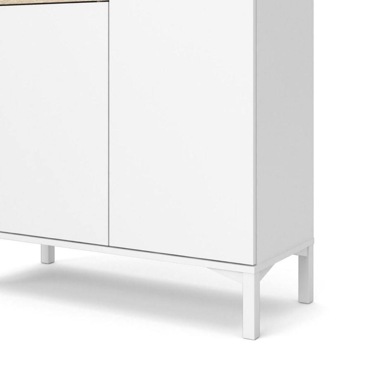 Credenza a due ante e un cassetto, colore bianco con un vano di colore rovere, Misure 88 x 118 x 36 cm