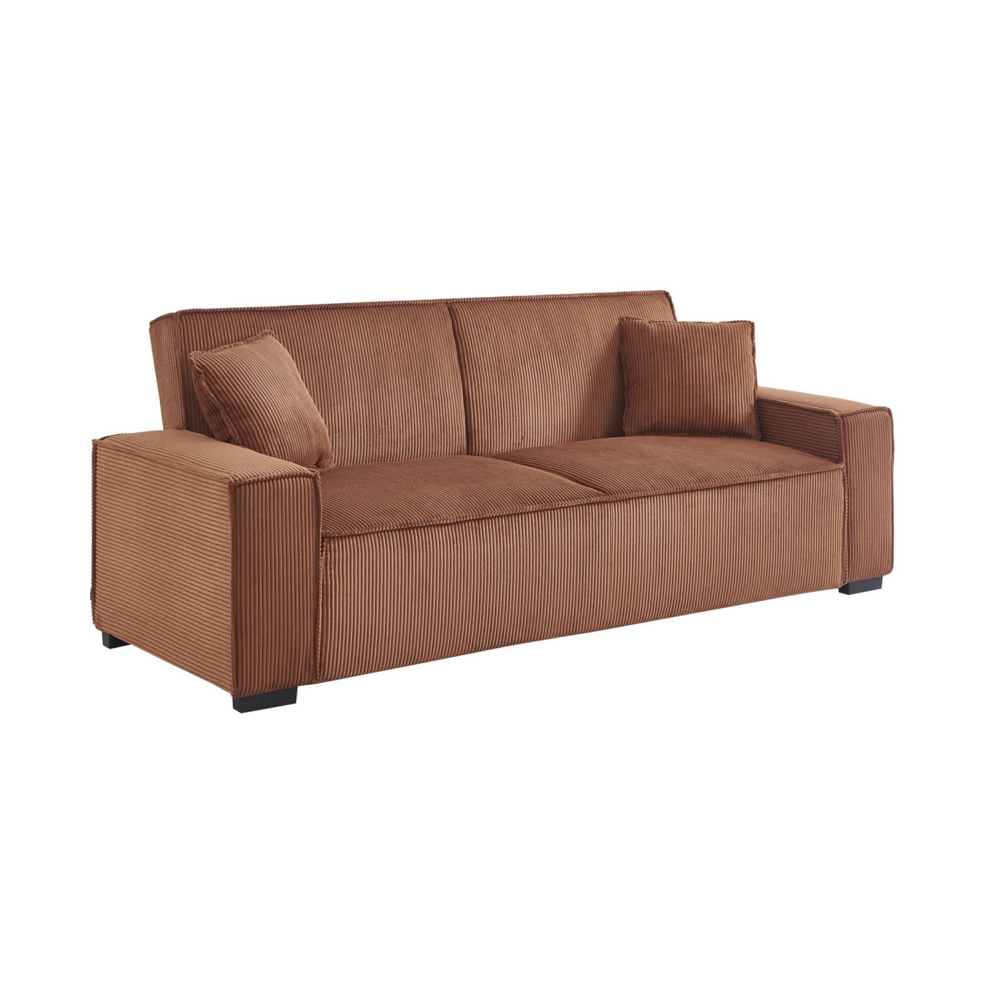 Canapé convertible 3 places camel velours côtelé L 231 x P 96.5 x H 80cm