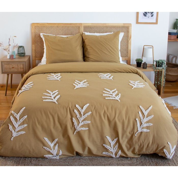 Parure housse de couette coton beige