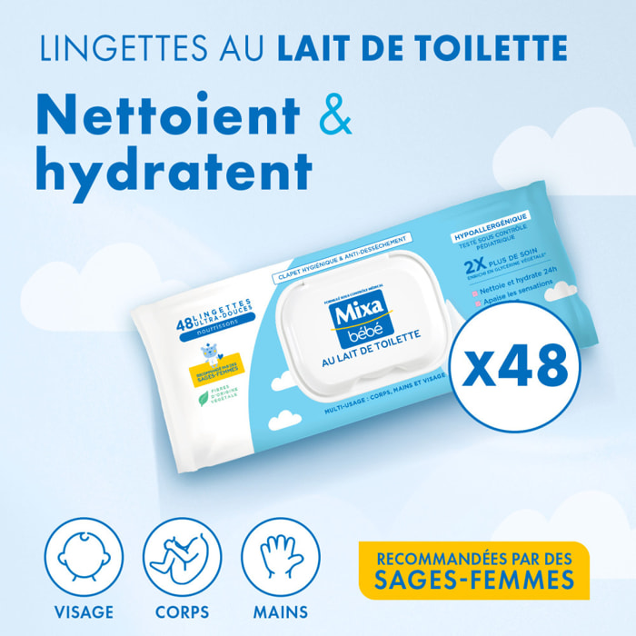 Lot de 18 - Mixa Bébé Lingettes Au Lait De Toilettes Mixa x48