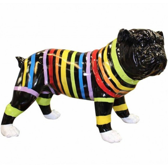 Statuette chien noir bulldog aux rayures colorées L40cm - LOPPO