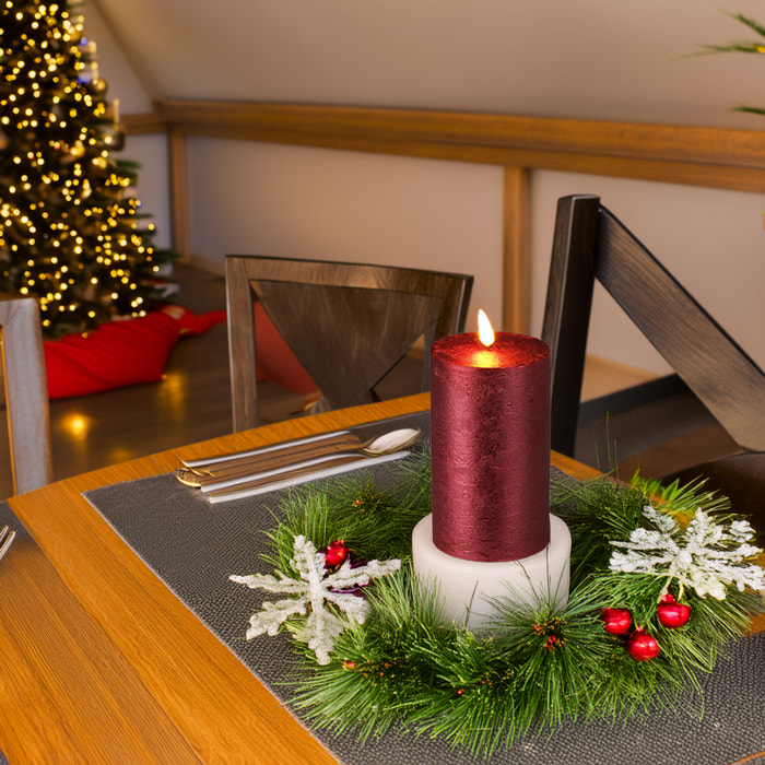 vela led de cera con temporizador en color rojo metalizado ø7,5x12,5cm
