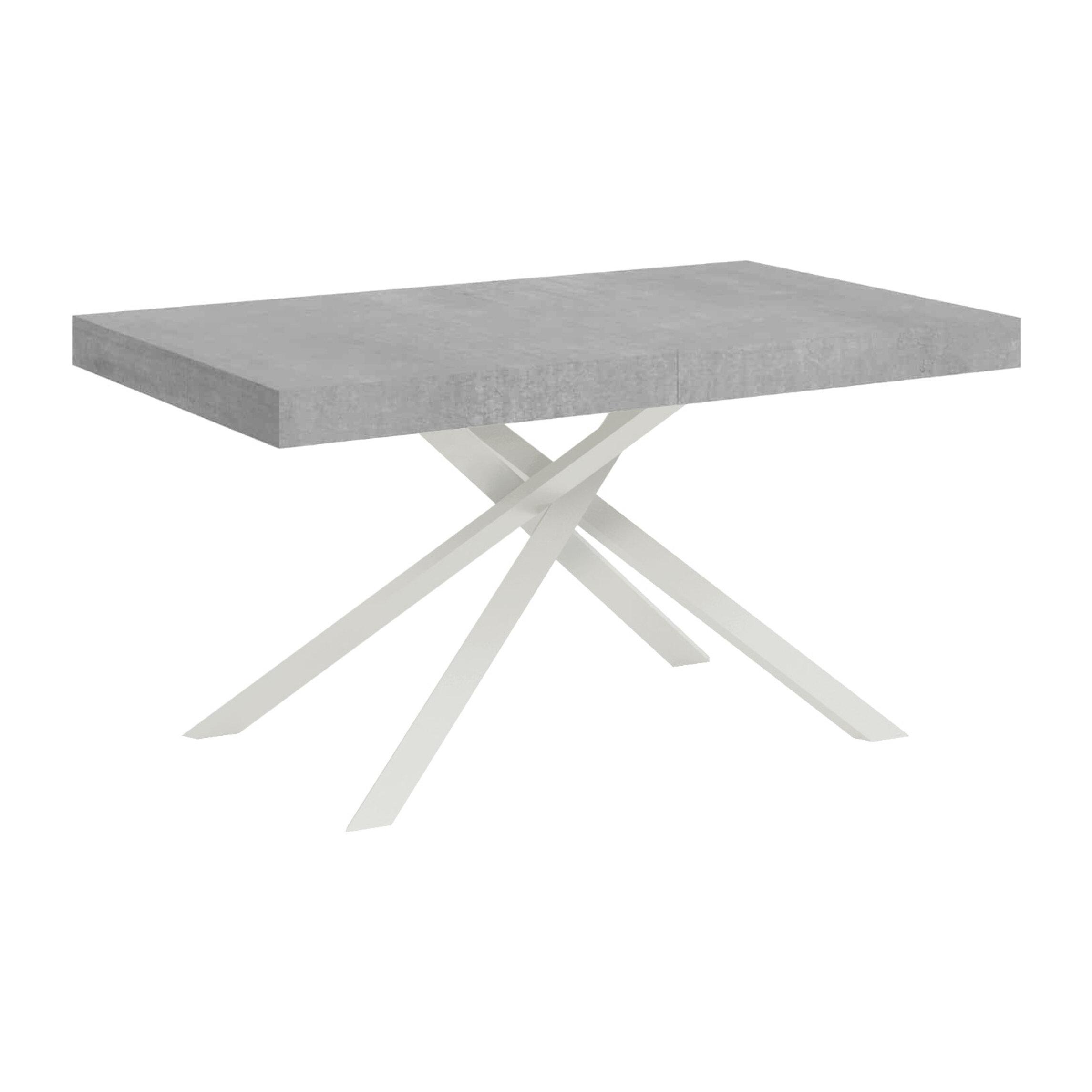 Table extensible 90x160/420 cm Karida gris béton pieds blanc