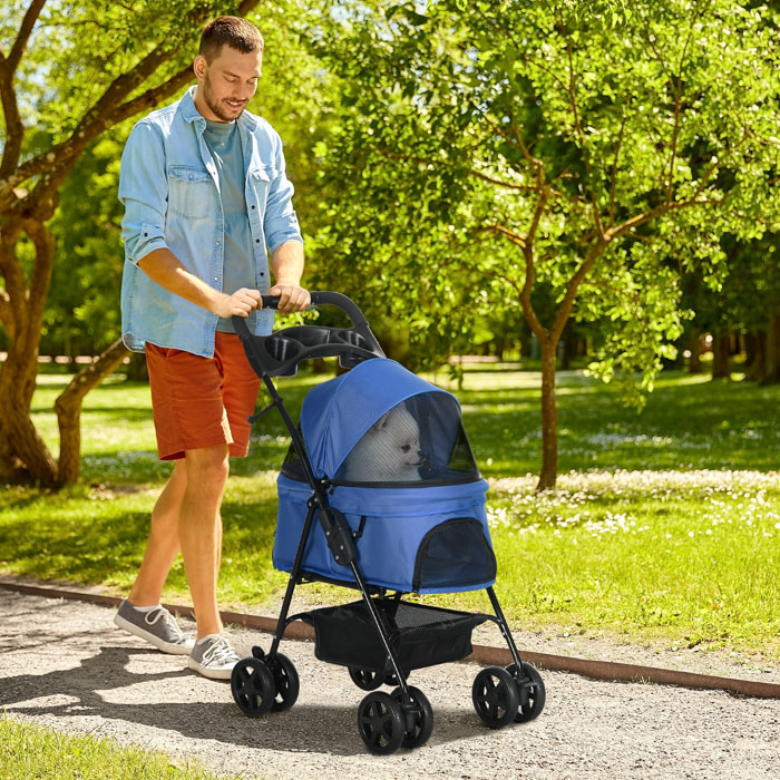 Cochecito para Mascotas Plegable Carrito para Perros Desmontable Acero Tela Oxford Ruedas Giratorias Frenos Ventana para Perros Gatos Pequeñitos 67x45x96 cm Azul