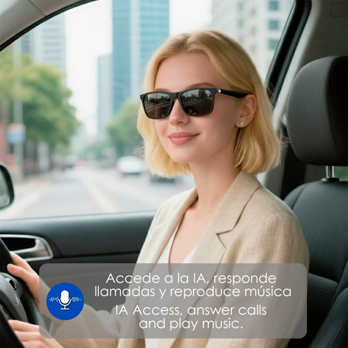 Occhiali intelligenti A02-315, controllo delle chiamate bluetooth, assistente vocale, traduzione AI.