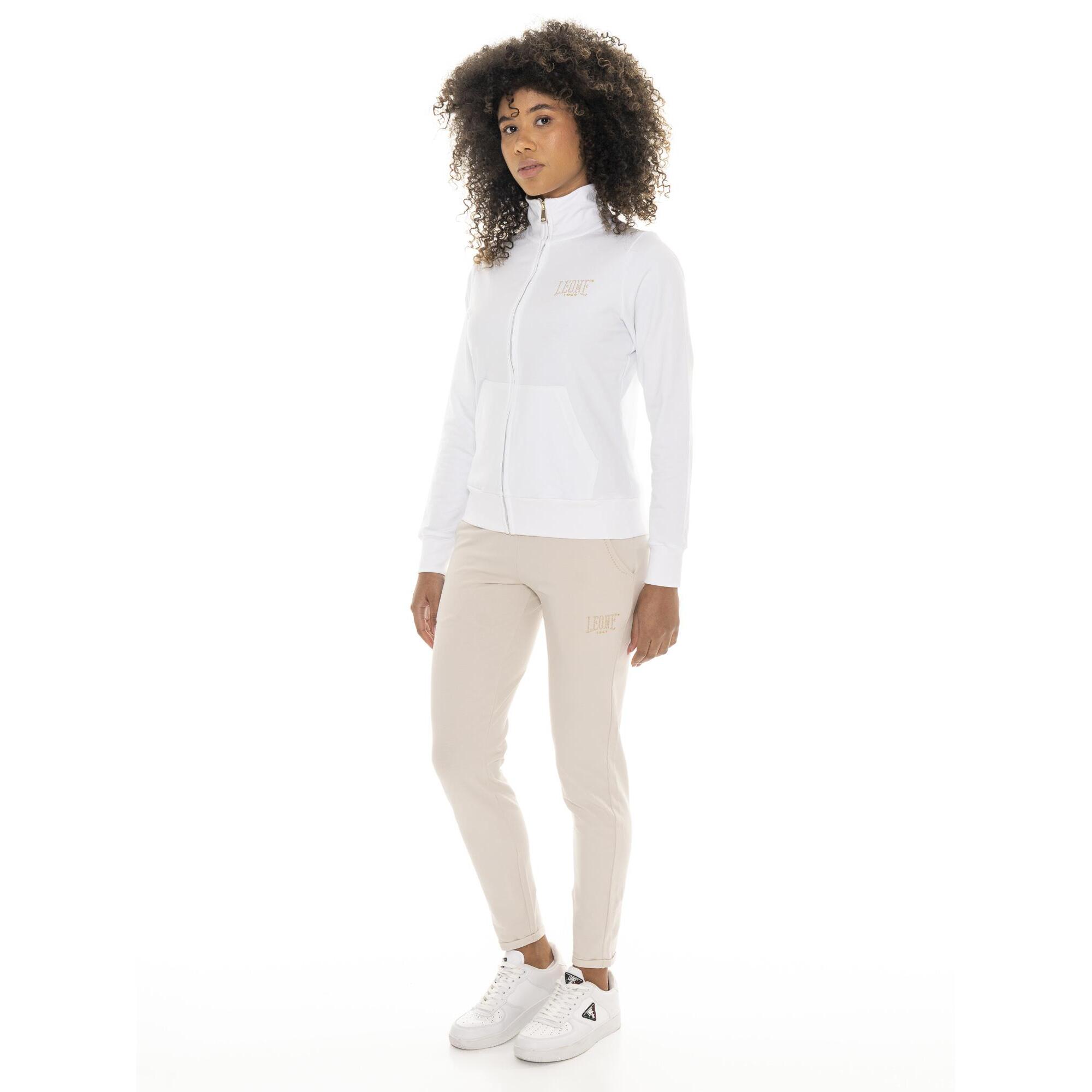 Tuta da donna in cotone non garzato con colletto e zip Leone Chic Gold
