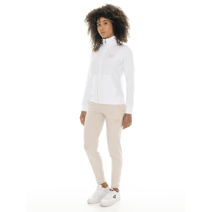 Tuta da donna in cotone non garzato con colletto e zip Leone Chic Gold