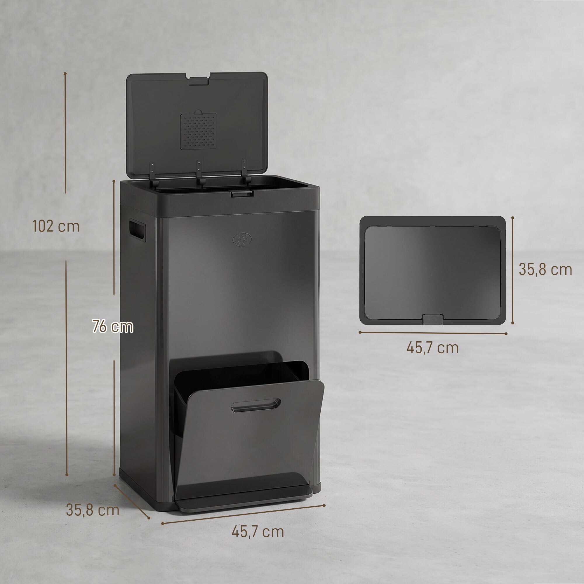 Poubelle de cuisine 2 x 18L + 20L - poubelle à pédale 3 compartiments seaux amovibles filtre anti-odeur - acier inox. noir
