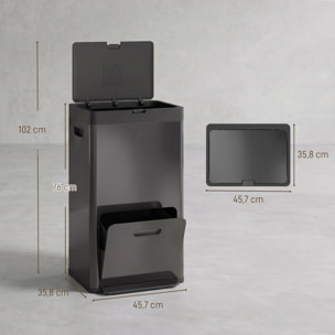 Poubelle de cuisine 2 x 18L + 20L - poubelle à pédale 3 compartiments seaux amovibles filtre anti-odeur - acier inox. noir