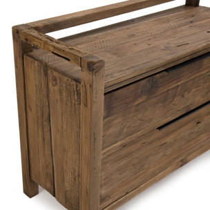 ANDRIAN - Commode marron 2 tiroirs bois Pin recyclé poignées métal noir