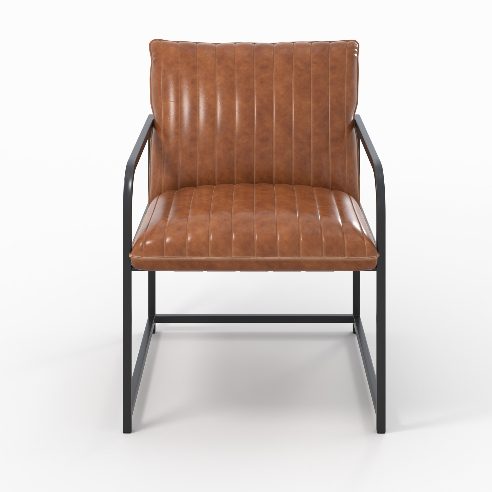 Fauteuil en cuir de buffle marron et métal noir - Armand