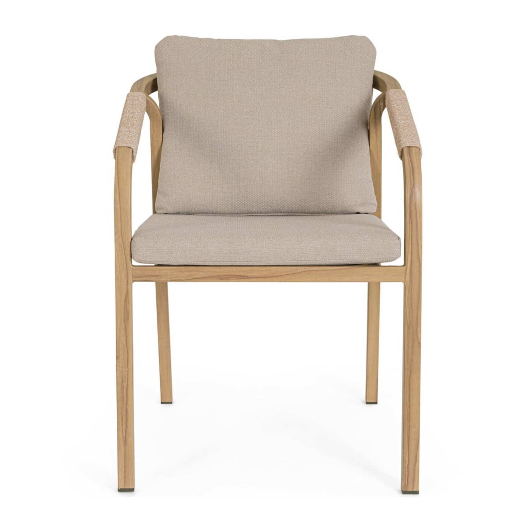 Set 4 sedie da giardino ALVOR con cuscini, intreccio in corda e struttura in alluminio effetto legno