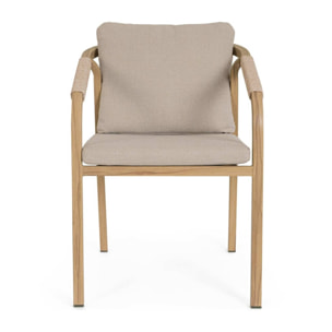 Set 4 sedie da giardino ALVOR con cuscini, intreccio in corda e struttura in alluminio effetto legno