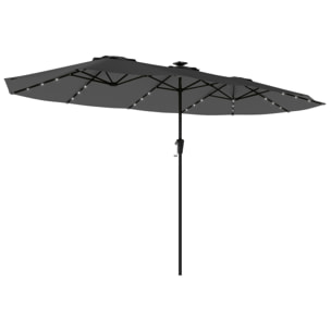 Sombrilla Doble con 36 Luces LED Solares, 4x2 m, Sombrilla Terraza Exterior con Manivela, UPF50+, 12 Varillas, Resistente al Agua, Parasol para Jardín, Terraza, Patio, Gris Oscuro