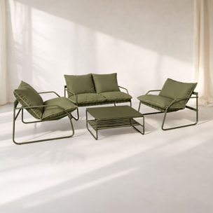 Salon de jardin 4 places en acier et tissu kaki LUIGI