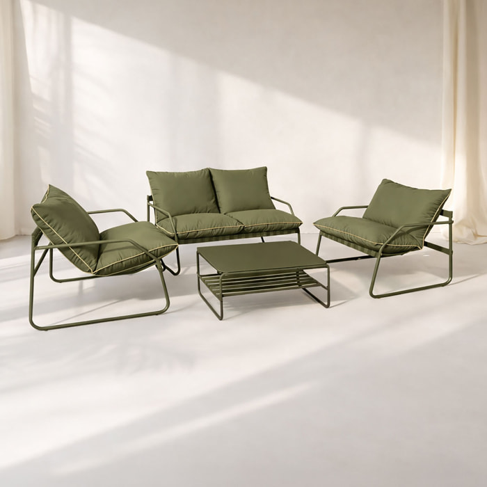 Salon de jardin 4 places en acier et tissu kaki LUIGI
