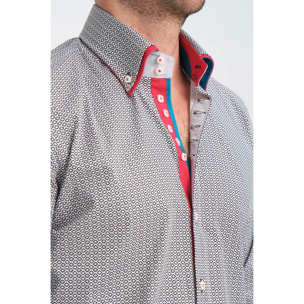 Camicia Uomo 2 Bottoni Button Down 7bottoni Doppio Coll Popeline Stretch Stampato Bianco/Nero