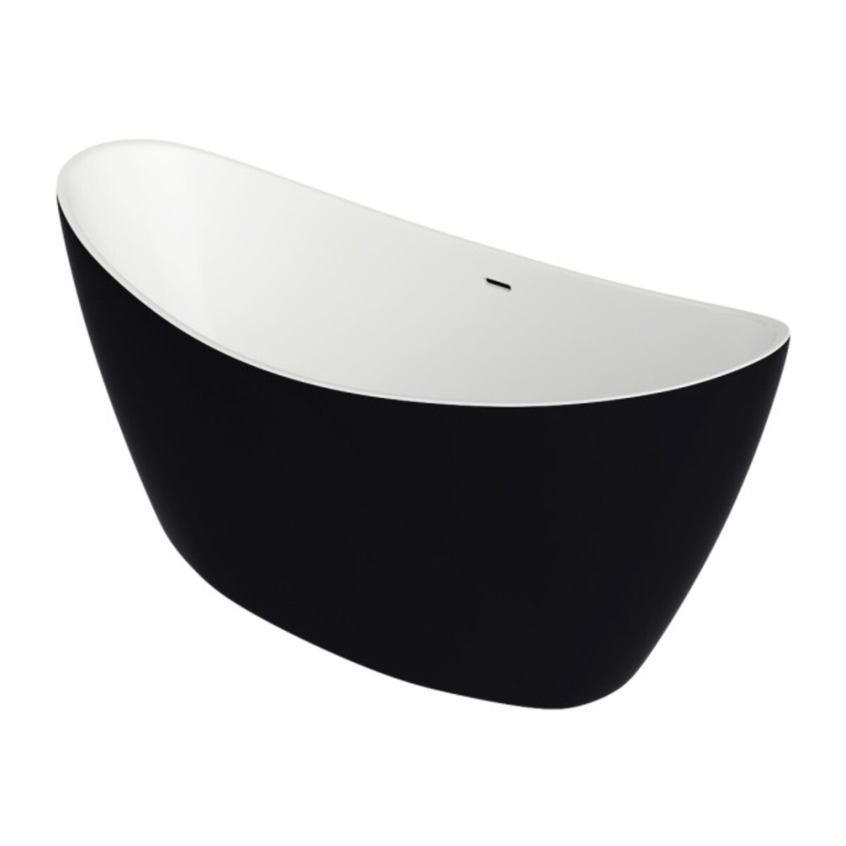 MSV - Anabelle Baignoire Îlot Ovale 170 cm en Acrylique Noir Mat, Baignoire 1 Place avec Vidage Central et Trop-plein Chromé