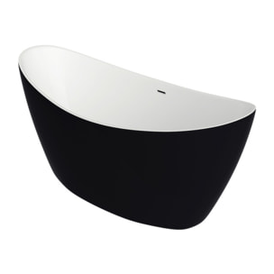 MSV - Anabelle Baignoire Îlot Ovale 170 cm en Acrylique Noir Mat, Baignoire 1 Place avec Vidage Central et Trop-plein Chromé